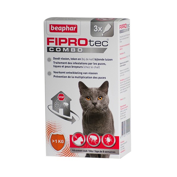 Beaphar Fiprotec Combo Pipettes Puces Tiques Et Poux Broyeurs Chats Et Furets 1kg 0 5 Ml X 3 Unites Prix Bas