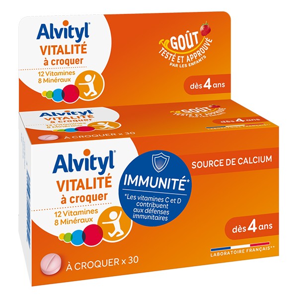 Alvityl Enfant Vitalite Gout Fraise 30 Comprimes A Croquer Prix Bas